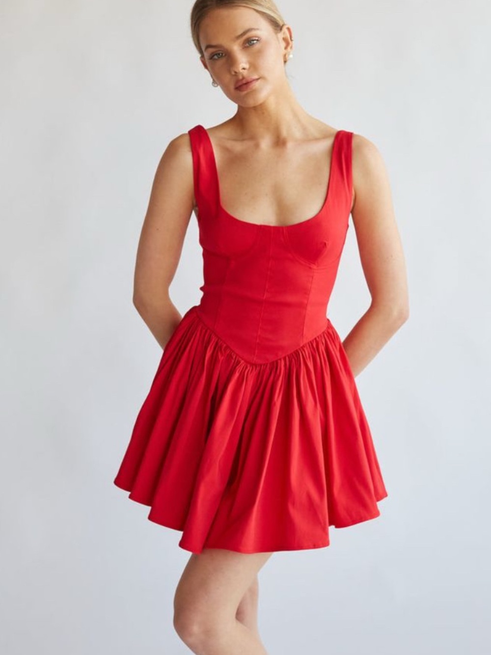 American Threads Delaney Red Corset Mini Dress Fit & Flare Party Size Medium